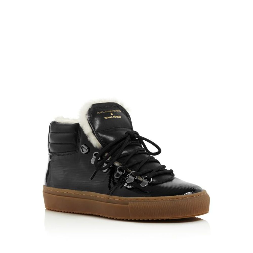 MARQUE DEPOSEE Womens Black Shearling Fantasy Round Toe Platform Sneakers 38